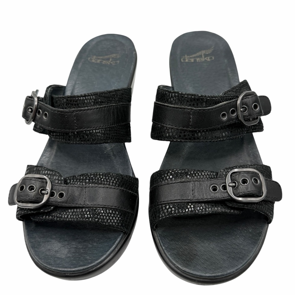 Dansko Women’s Black Leather Sandals with Double Straps - Size 38/ US 7.5-8